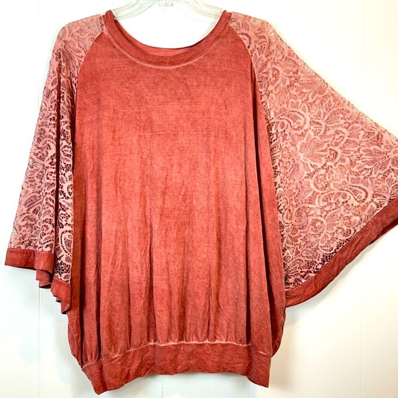 Umgee Burnt Orange Lace Batwing Top Size S - Picture 2 of 6
